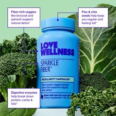 Love Wellness Sparkle Fiber | Fiber Supplement with Digestive Enzymes | Green…
