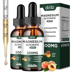 Magnesium Glycinate Liquid Drops 500mg Stress Relief 2 Pack