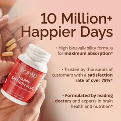BrainMD Happy Saffron Plus – 3 Bottles – Mood & Memory Support – 90ct Each
