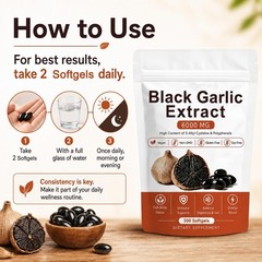 Black Garlic Extract Softgels 300ct, Odorless Vegan Non-GMO Supplement