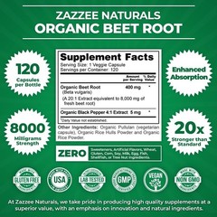 USDA Organic Beet Root 8000 mg Strength 20:1 Extract, 120 Vegan Capsules, Kosher