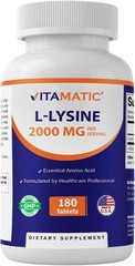 Vitamatic L-Lysine 2000 mg Per Serving | 180 Tablets | Essential Amino Acid Supp