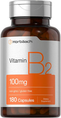 Horbäach Vitamin B2 100Mg 180 Capsules Non-Gmo Gluten Free Supplement Riboflavin