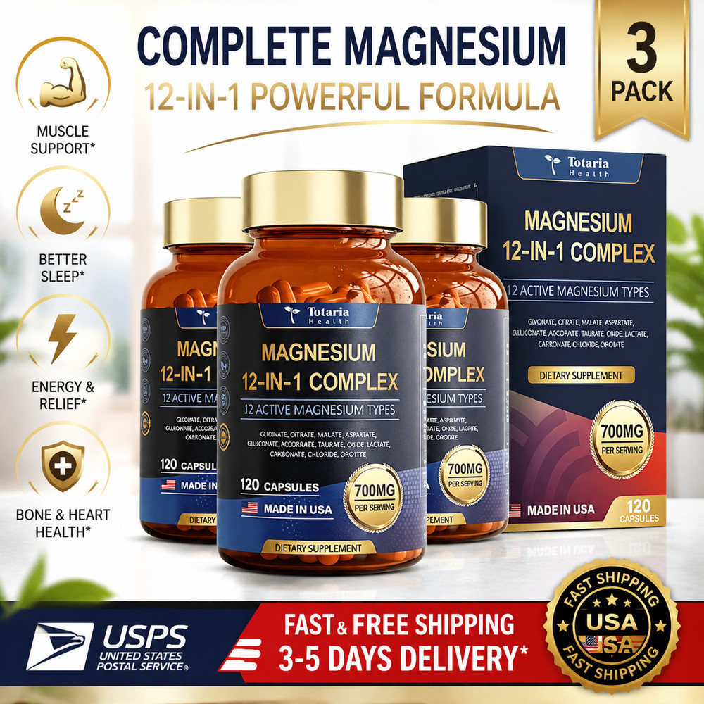 12-in-1 Magnesium 700mg Totaria Nature Vegan Nerve Bone Health Supplement 120C