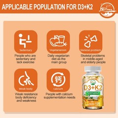 Vitamin D3 K2 Capsules for Bone Strength & Cardiovascular Health 1/2/4 Bottles
