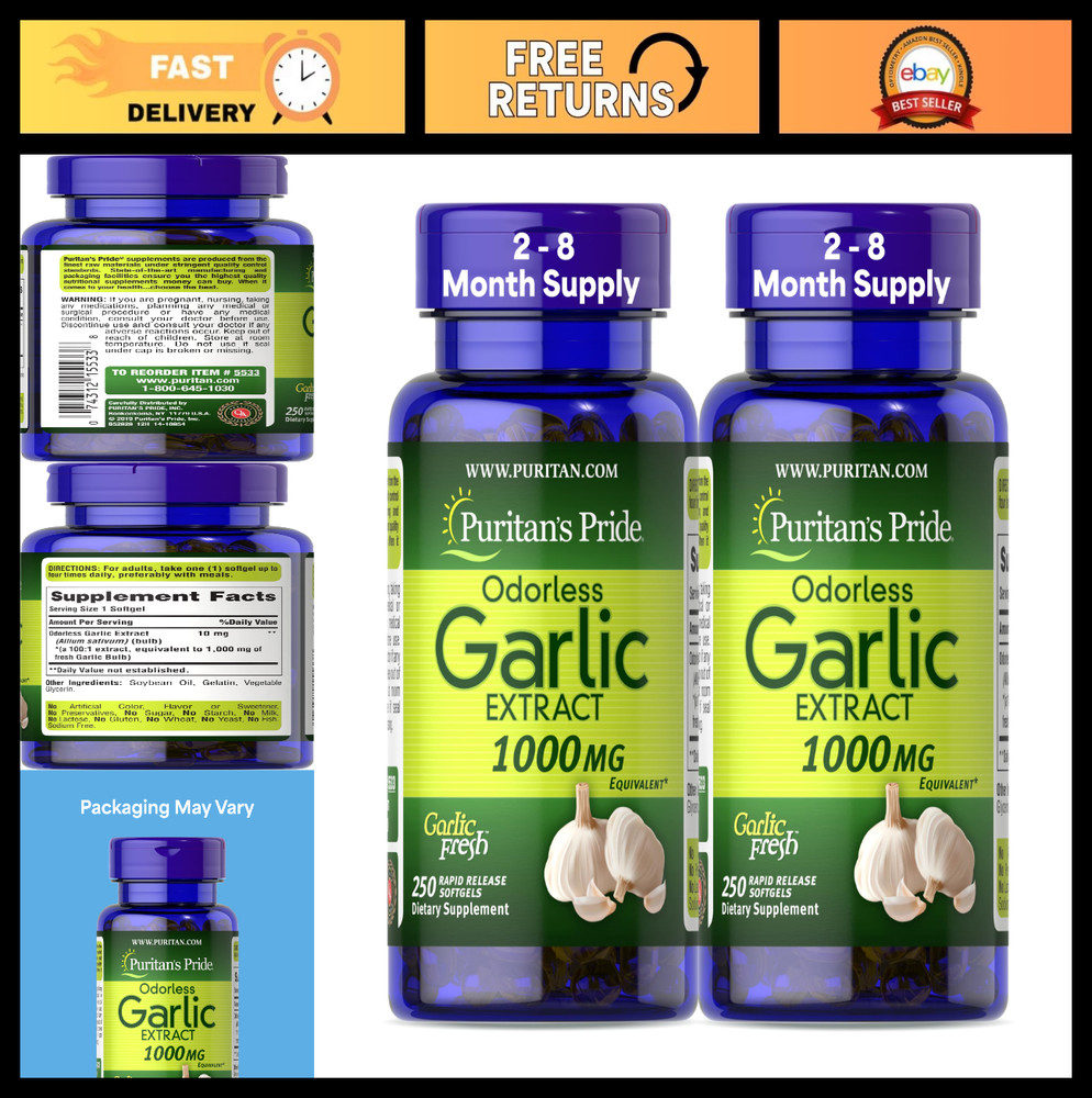 Odorless Garlic Softgels – 250 Rapid Release Capsules for Heart Health & Immunit