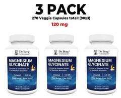 Dr. Berg, Magnesium Glycinate, 3 PACK, 120 mg, 90 Veggie Caps each (270 total)