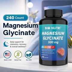 Magnesium Glycinate 500mg – 240 Capsules For Sleep, Stress Relief Support Bone