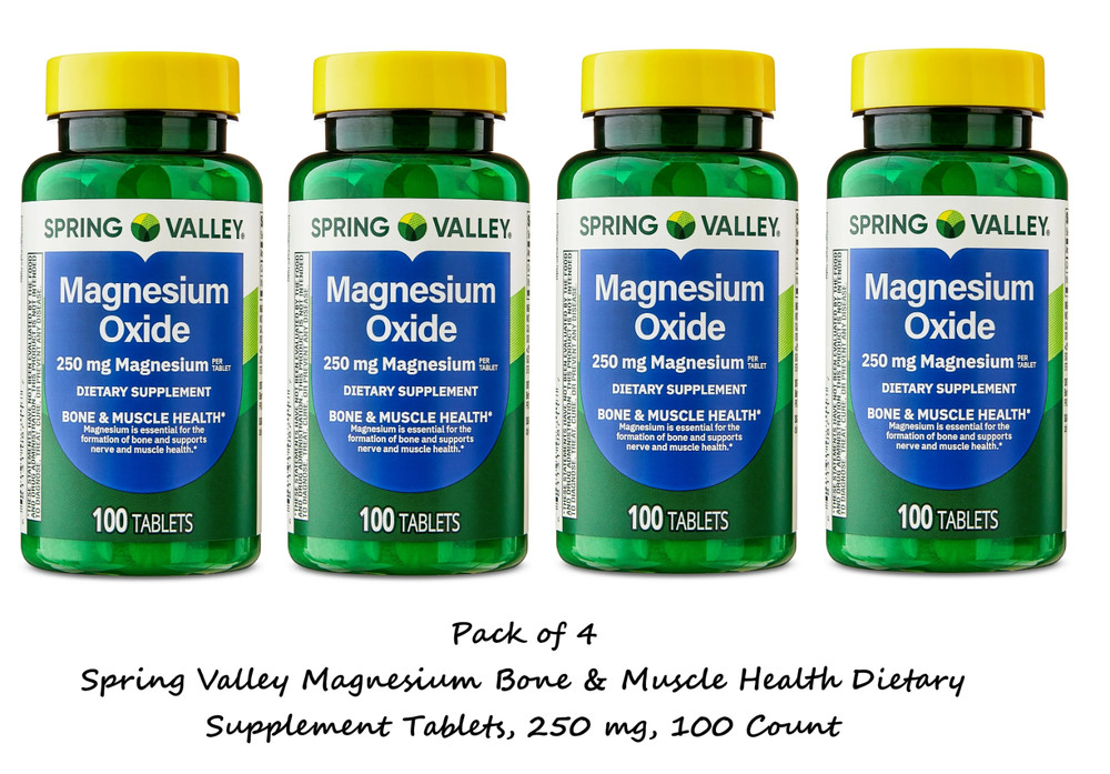 Spring Valley Magnesium Bone & Muscle Health Dietary Supplement, 250 mg,4×100 Ct