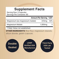Magnesium Malate 1500mg Capsules Chelated High Absorption Natural Supplement