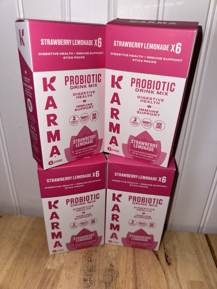 24 Sticks Karma Probiotic Powder Drink Mix Immune Support Strawberry Lemonade