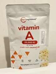 Micro Ingredients Vitamin A, 25000 IU with Coconut Oil, 500 Softgels Exp 12/2027