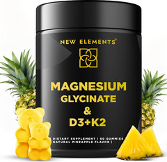 Magnesium Glycinate Gummies 500mg with D3+K2 Pineapple Flavor Bone Support Vegan