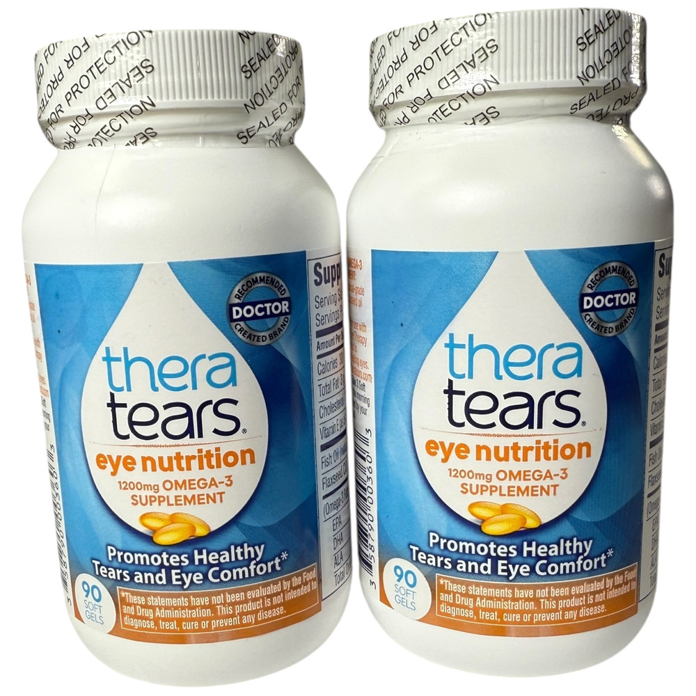 2 – Thera Tears Eye Nutrition 1200mg Omega-3, 90ct Softgels 09/28 NEW PACKAGING!