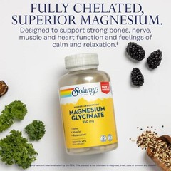 10/28 SOLARAY Magnesium Glycinate Capsules, Chelated Magnesium Bisglycinate w/Bi