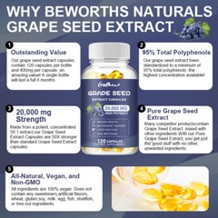 Grape Seeds Extract 20,000mg – 95% Polyphenols – Anti-oxidation, Skin Whitening