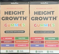 New 2 bottles Wellanova Height Growth Gummies 120 total Vegan Gummies Watermelon