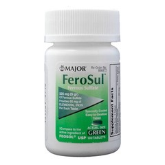 Major FeroSul Ferrous Sulfate 325mg (5 gr) Supplement, Feosol Green, 200 Tablet