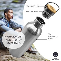 Bambaw Stainless Steel Water Bottles 32 oz, Non-insulated 32 Silver