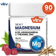 VEV 14-in-1 Magnesium Gummies with Ashwagandha L-Theanine Vitamin D3 and Zinc