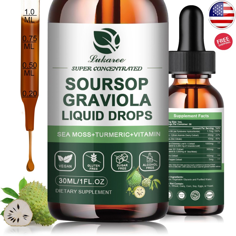Soursop Graviola Liquid Drops 1000mg, Soursop Leaves Extract Immune System