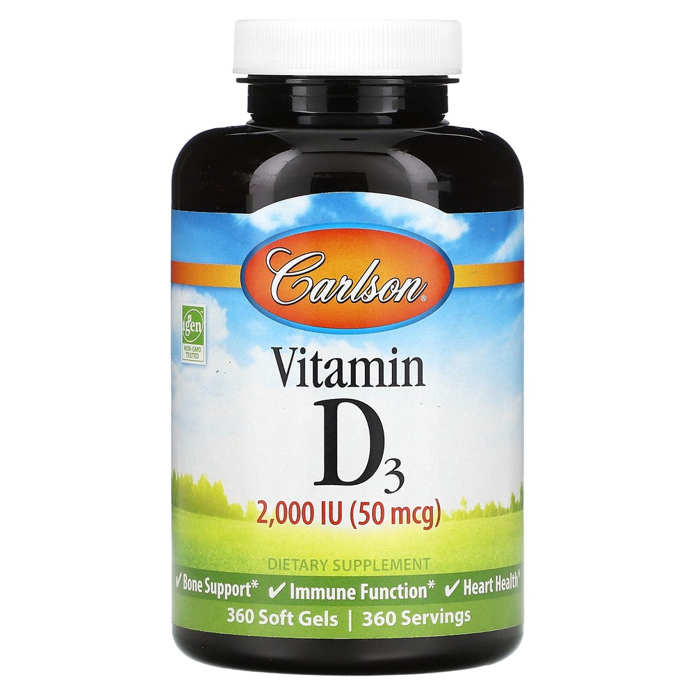 Carlson Labs Vitamin D3 2 000 IU 50 mcg 360 Soft Gels Casein-Free, Gluten-Free,
