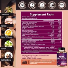 Rainbow Nutrients Hair Growth Vitamins w/ Biotin 10,000mcg &Collagen 120Capsules