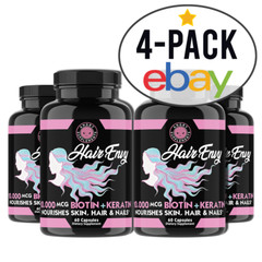 Women Hair Envy Biotin + Keratin 10,000 MCG All Natural 60 Ct 4-PK