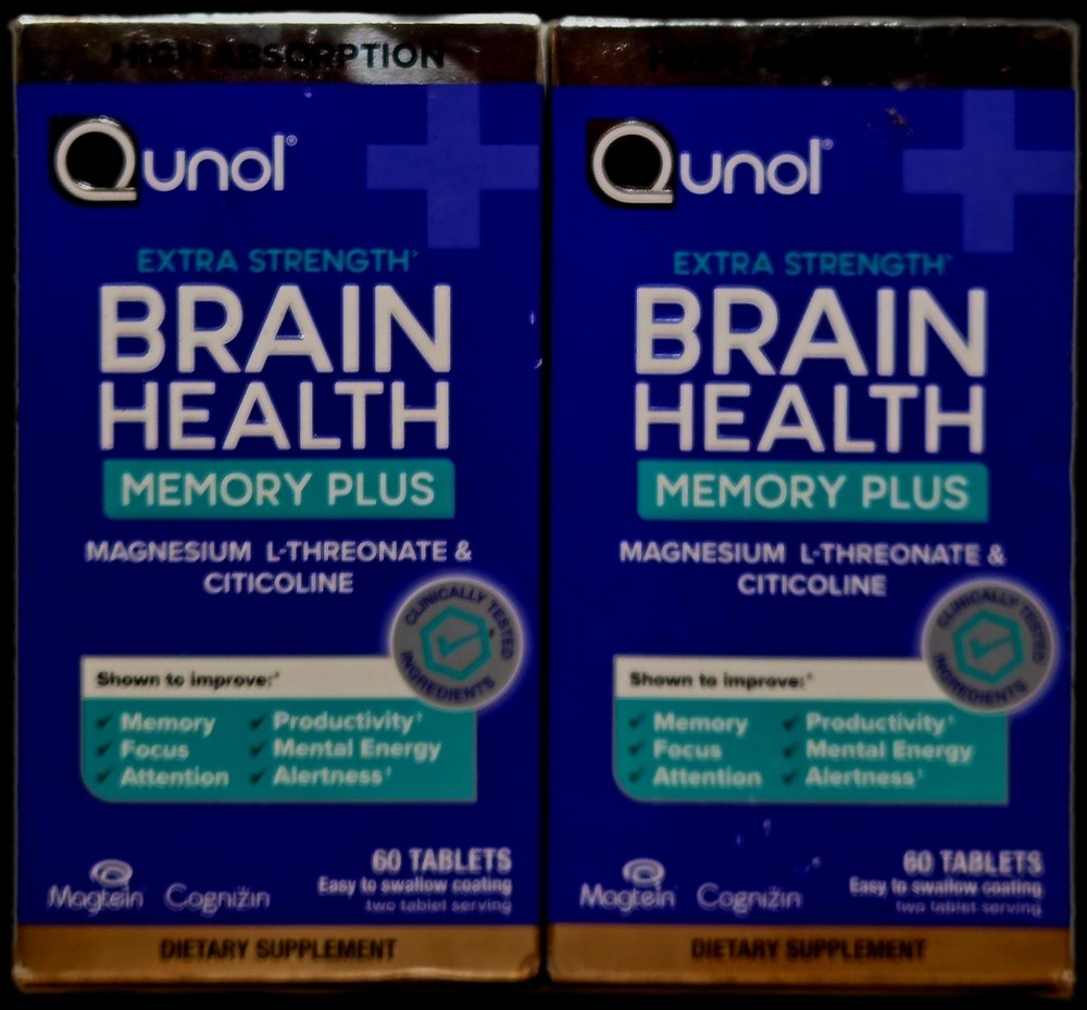 2X – Qunol Extra Strength Brain Health Memory Plus 60 Tablets Each – EXP 02/2027