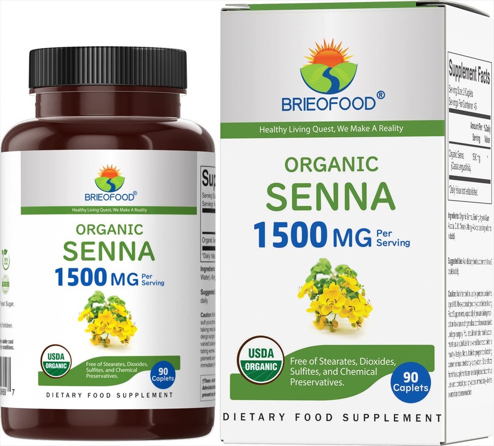 1500mg Organic Senna Capsules, Vegetarian, Gluten Free, 90% Vegetarian
