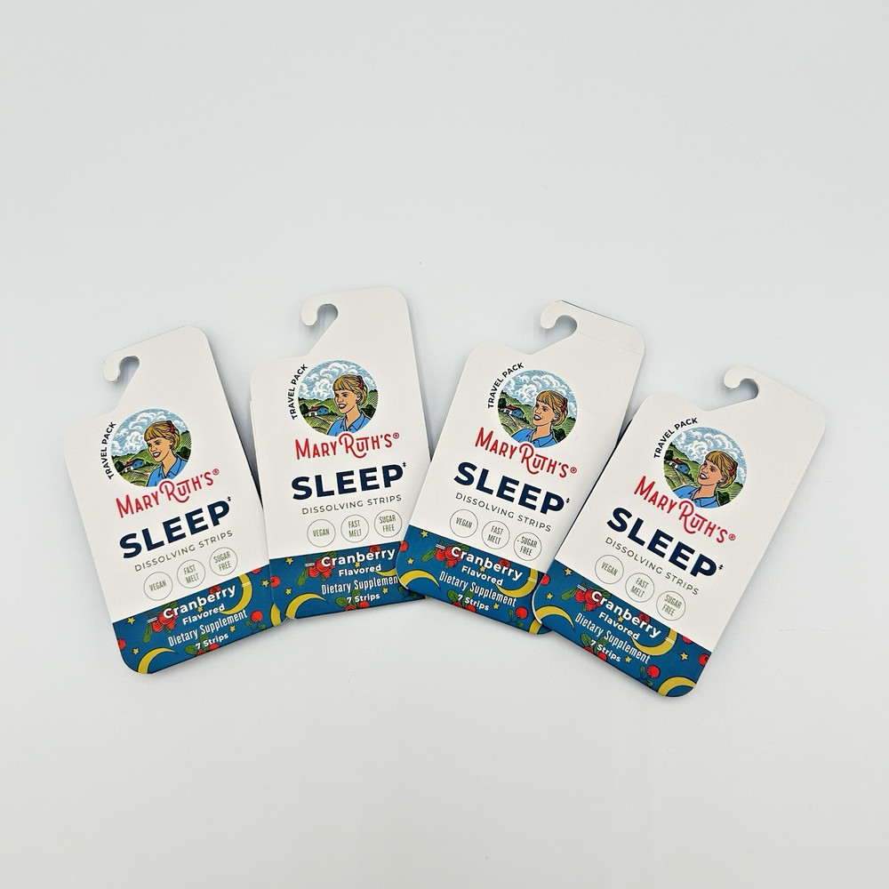 MaryRuth’s Sleep Dissolving Strips Cranberry 4 Pack Travel Pouches 28 Strips