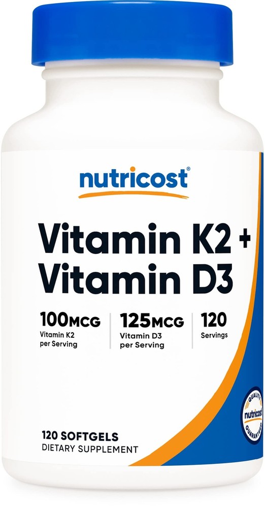 Nutricost Vitamin K2 (MK7) (100mcg) + Vitamin D3 (5000 IU) 120 Softgels – Glu…