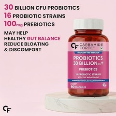 Carbamide Forte 30 Billion Probiotics Prebiotics 60 Veg Capsules Free Shipping