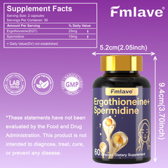 L-Ergothioneine 25 mg Spermidine Supplement for Longevity & Cellular 60 Veg Caps