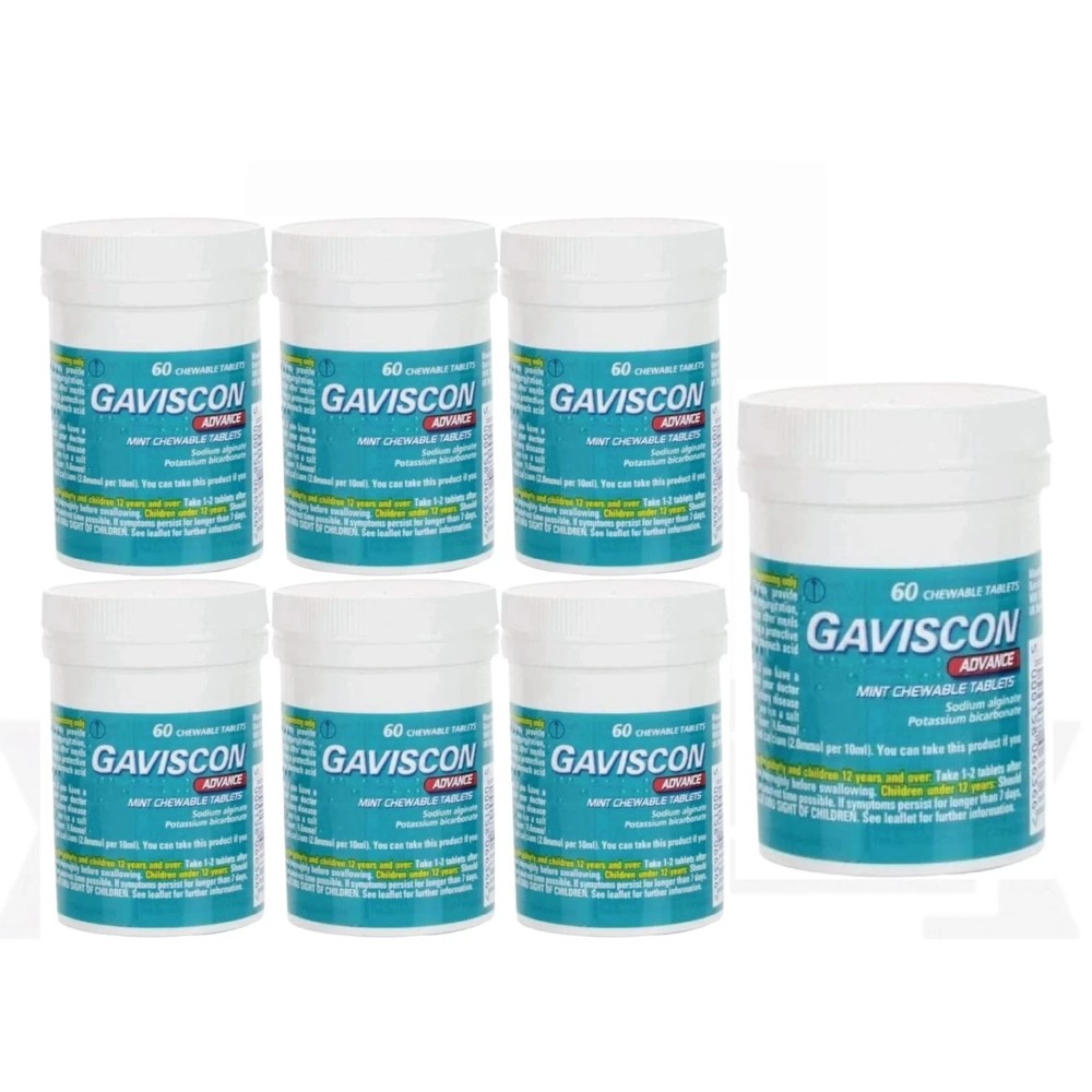 PACK OF 7-Gavscon Advance Chewable Mint Tablet 60ct-EXP-12/2027