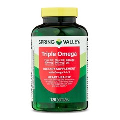 2 Pack Spring Valley Triple Omega Softgels Heart Joint Skin Health, 120 Count