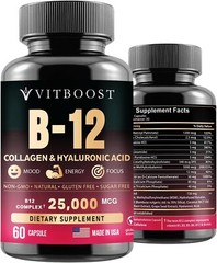 VITBOOST B12 with Hyaluronic Acid Collagen and Folate – 25000 mcg B12 Methylc