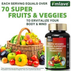 70 Fruits and Veggies Whole Food Supplement with Superfood & 5 Probiotic Strains