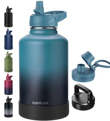 RUBYFLASK 64oz Insulated Water Bottle with Straw, 64 Ounces, Indigo Black