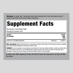 Vitamin B12 Sublingual | 1000 mcg | 400 Tablets | Non-GMO | By Piping Rock