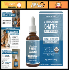 High Potency L Methyl Folate 15mg + Methyl B12 Liquid – Organic Berry Flavor, Mo