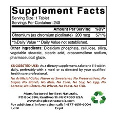 Best Naturals Chromium Picolinate Tablet, 200 mcg, 240 Count