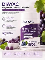 DIAYAC Magnesium Mineral Complex Gummy 1500mg Grape Flavor 90 Ct