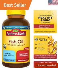 Heart-Healthy Fish Oil 1000mg Omega-3 Softgels – 125 Day Supply of 250 Count