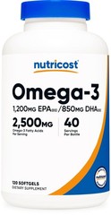 Nutricost Omega 3 Fish Oil – 2500MG, 120 120 Count (Pack of 1), Multicolor