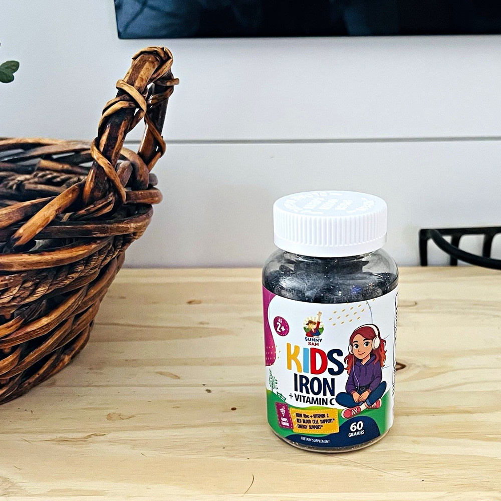 Sunny Sam Kids Iron + Vitamin C Gummies, 10mg, Grape, 60 Count, GMP