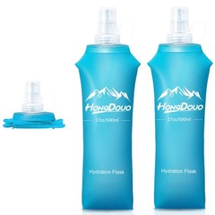 Hongdouo 2 Packs Soft Flask, 17oz/500ml TPU Collapsible Water Pale Blue