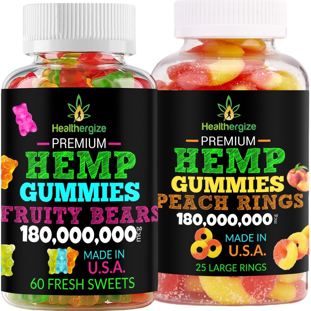 Natural Gummies-Gummy Bears And Peach-Stress, Sleep, Anxiety Pain-USA MADE-2Pack