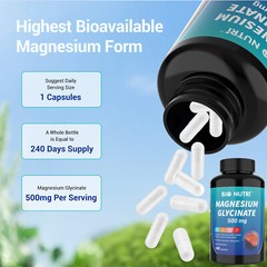 Magnesium Glycinate 500mg 240 Capsules For Sleep Stress Relief Support Bone Lot