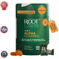 ROOT LABS 4000 mg Pure Himalayan Shilajit Gummies, KSM-66 Ashwagandh I 60 Gummy